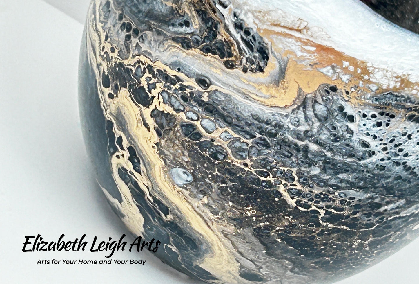 Black, White and Gold Waves Resin Art Stemless Wine Glass Set of Two Customize 18 Ounce