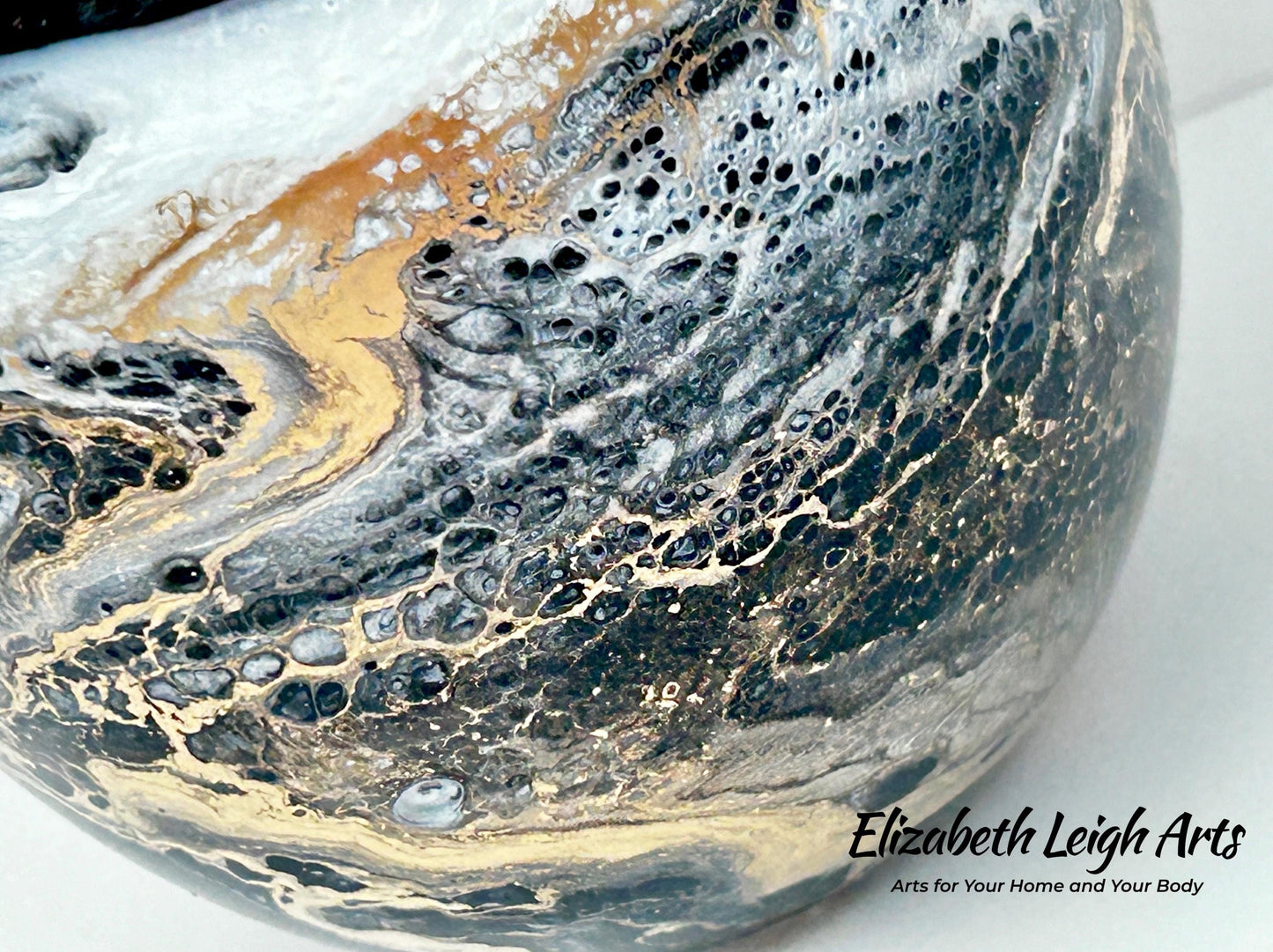 Black, White and Gold Waves Resin Art Stemless Wine Glass Set of Two Customize 18 Ounce