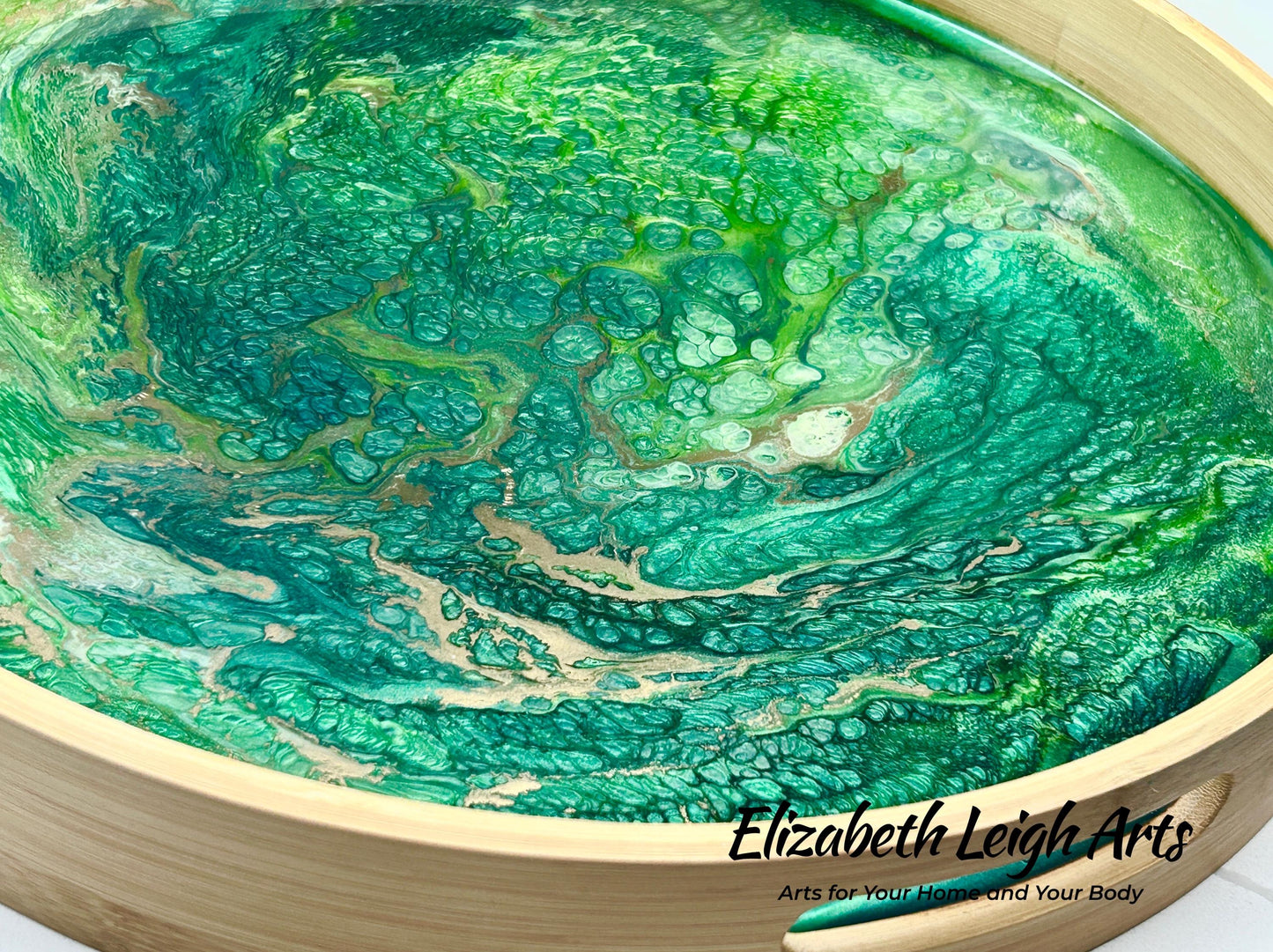 Green and Gold Serving Tray 15"