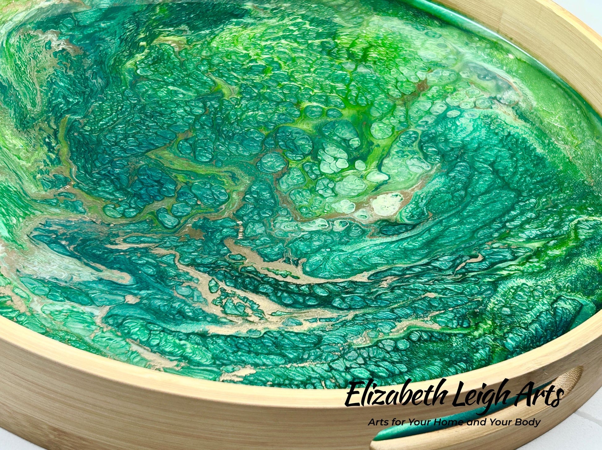 Green and Gold Serving Tray 15"