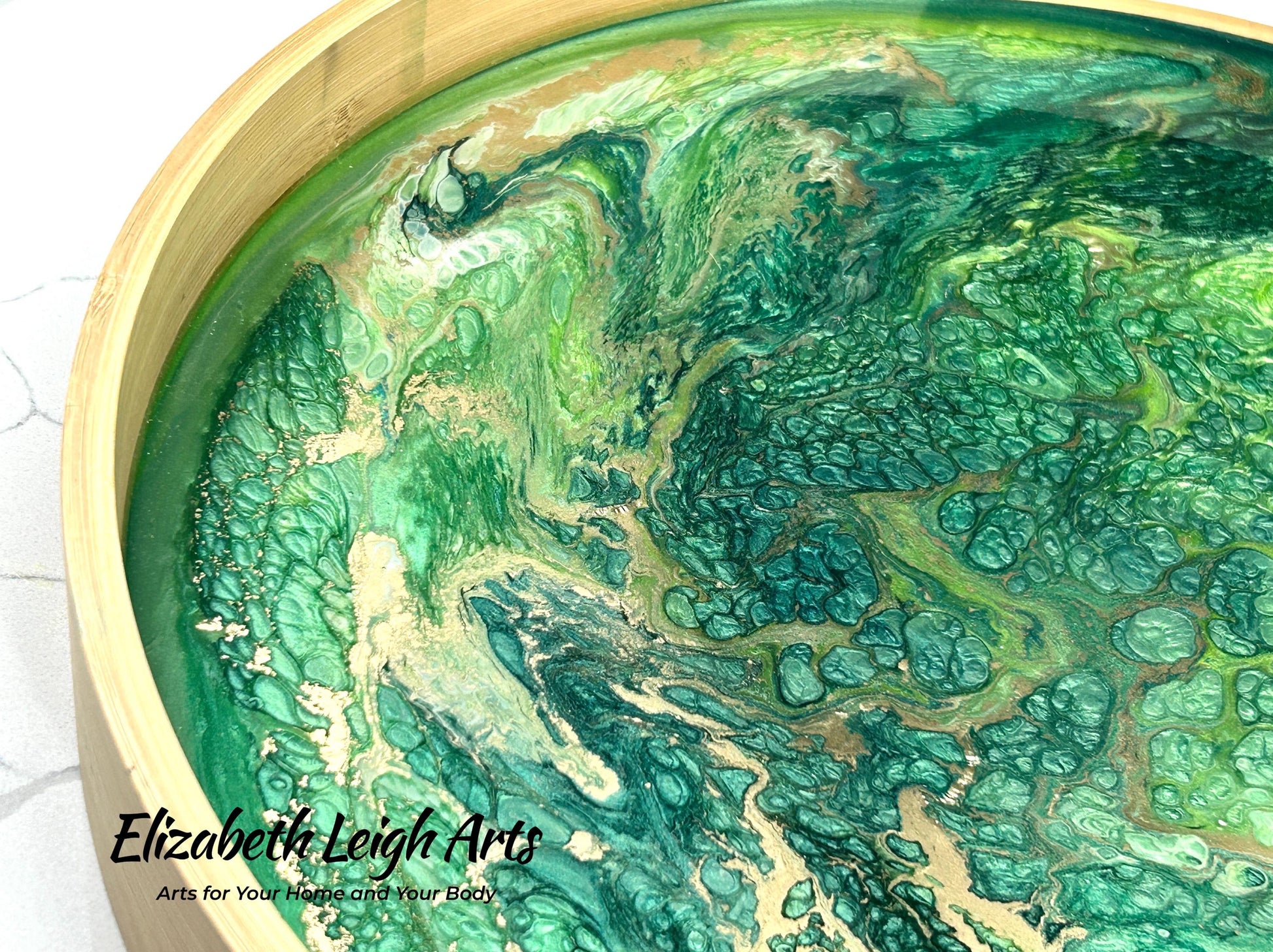 Green and Gold Serving Tray 15"