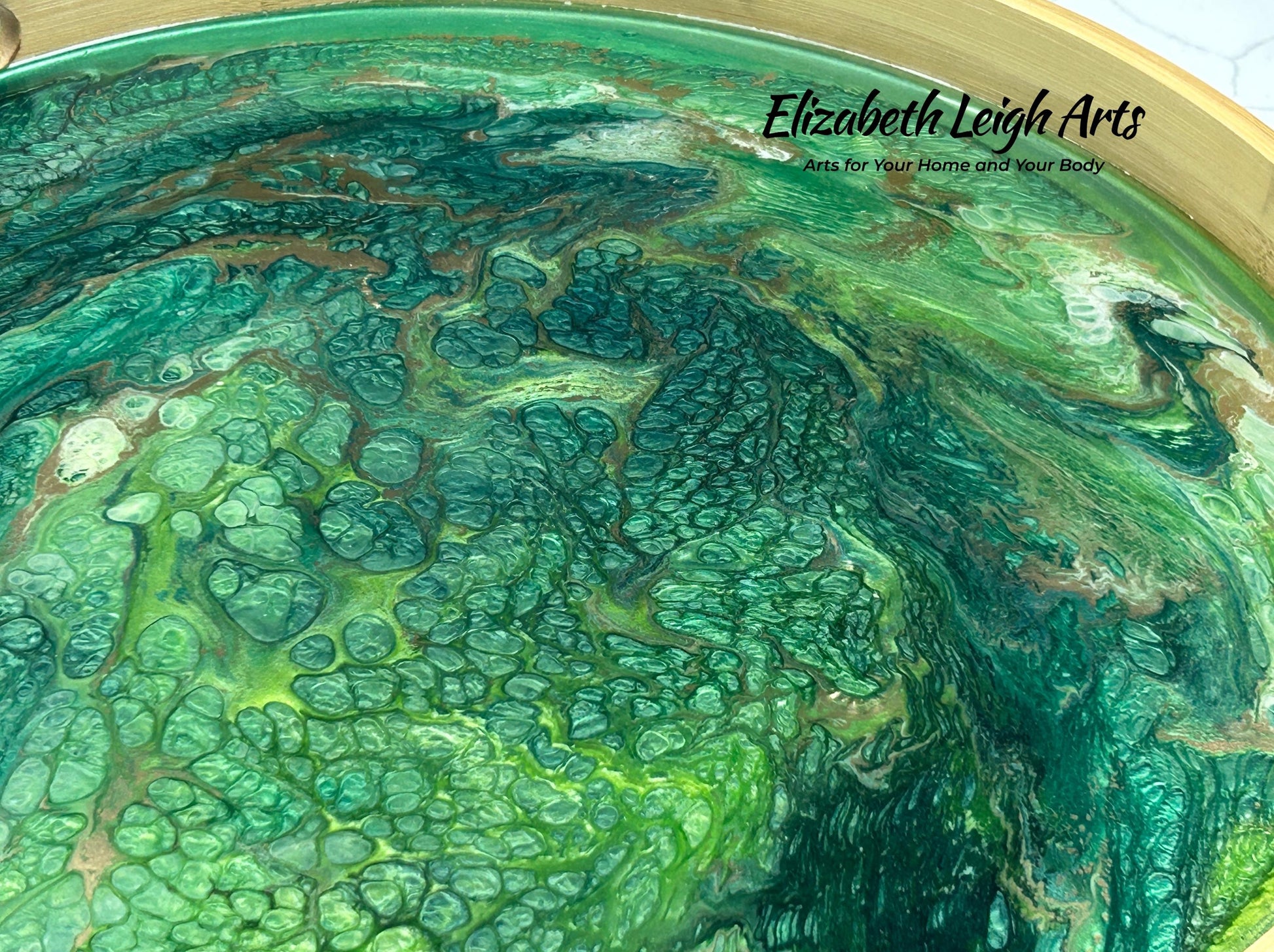 Green and Gold Serving Tray 15"