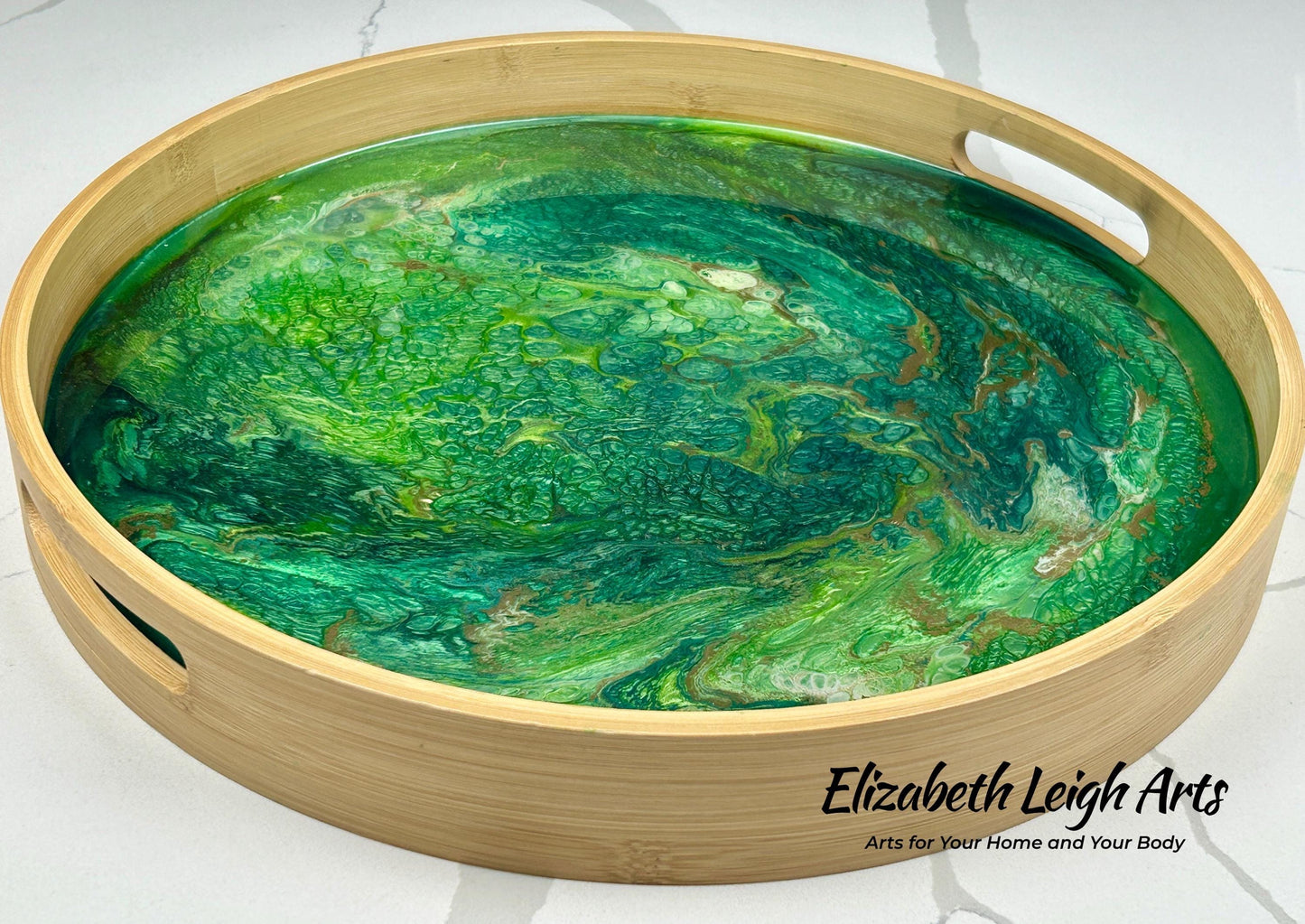 Green and Gold Serving Tray 15"