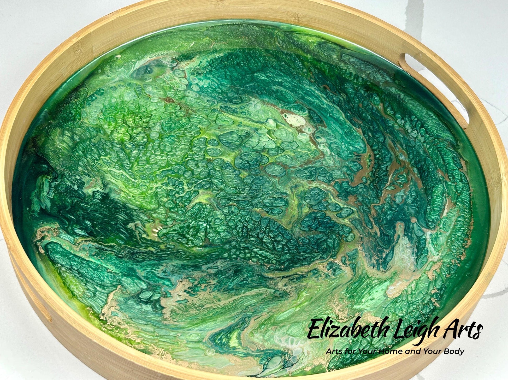 Green and Gold Serving Tray 15"