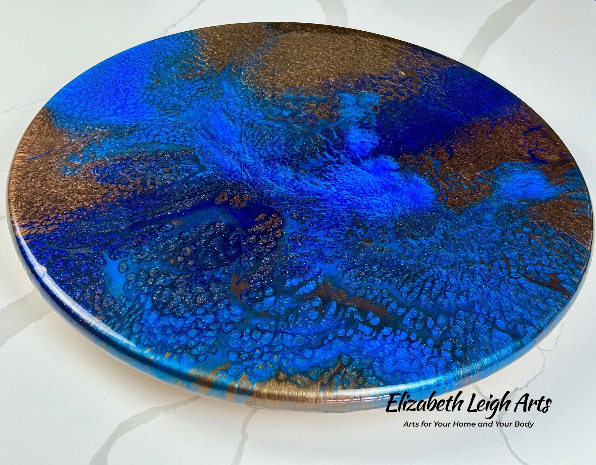 Blues Browns Turntable Lazy Susan 15.5" Resin Art
