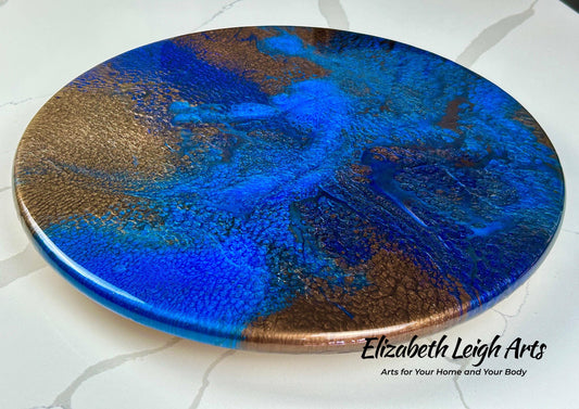 Blues Browns Turntable Lazy Susan 15.5" Resin Art
