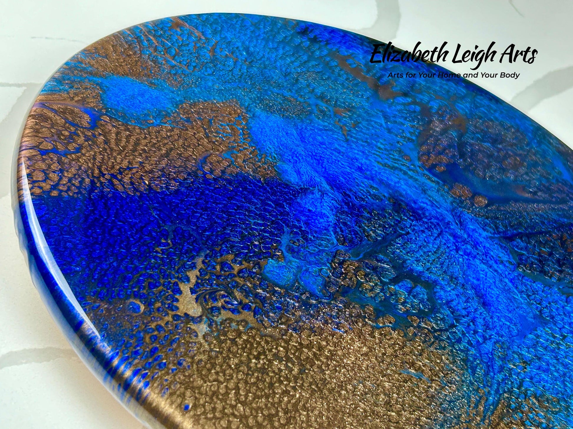 Blues Browns Turntable Lazy Susan 15.5" Resin Art