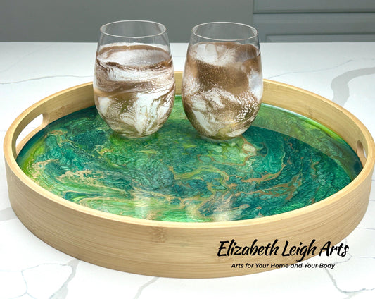 Green and Gold Serving Tray 15"