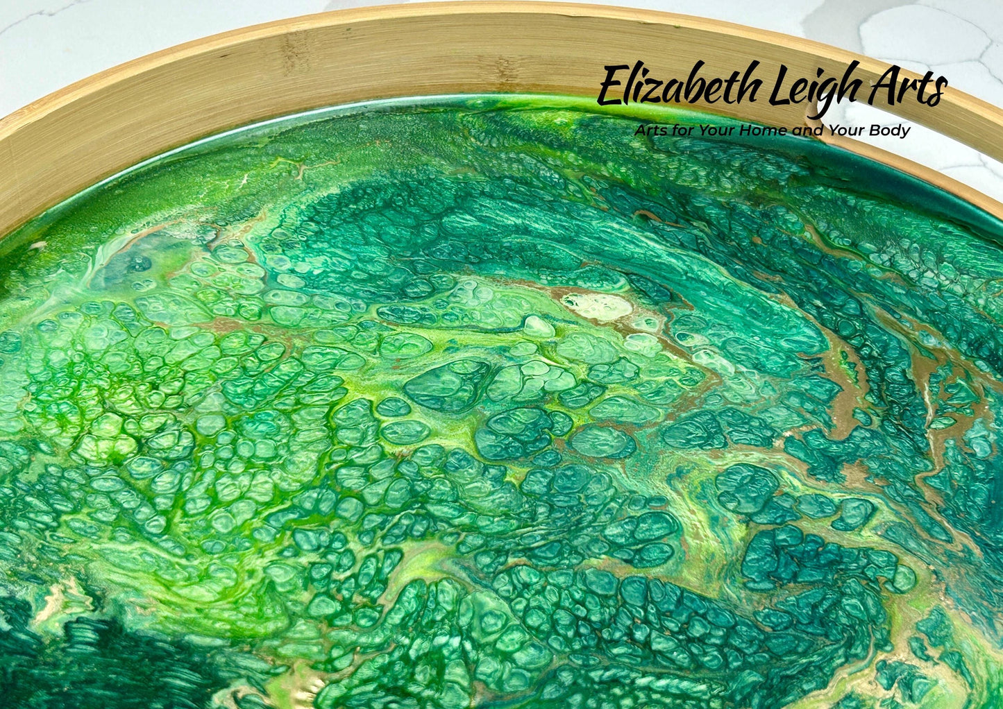 Green and Gold Serving Tray 15"