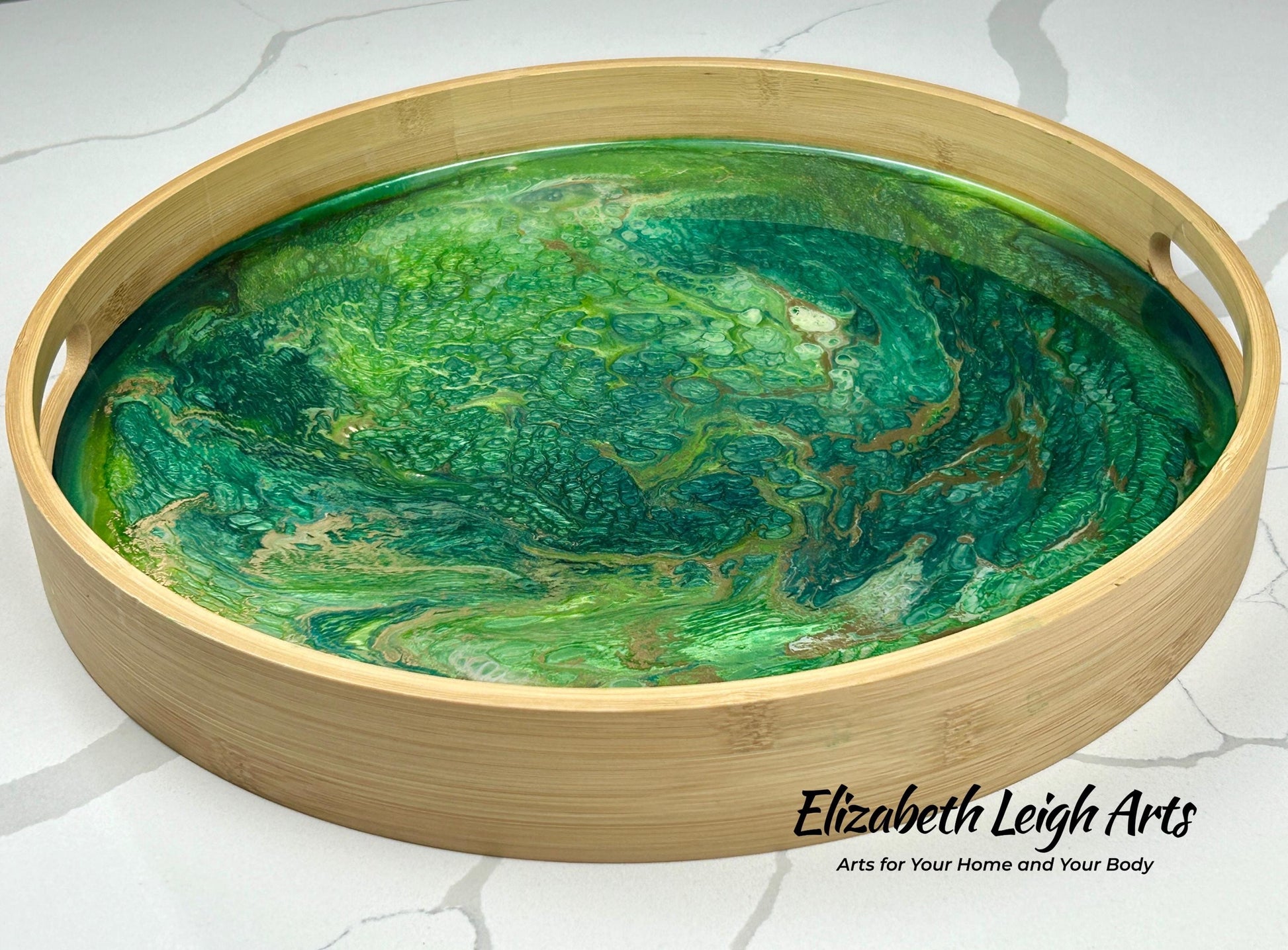 Green and Gold Serving Tray 15"