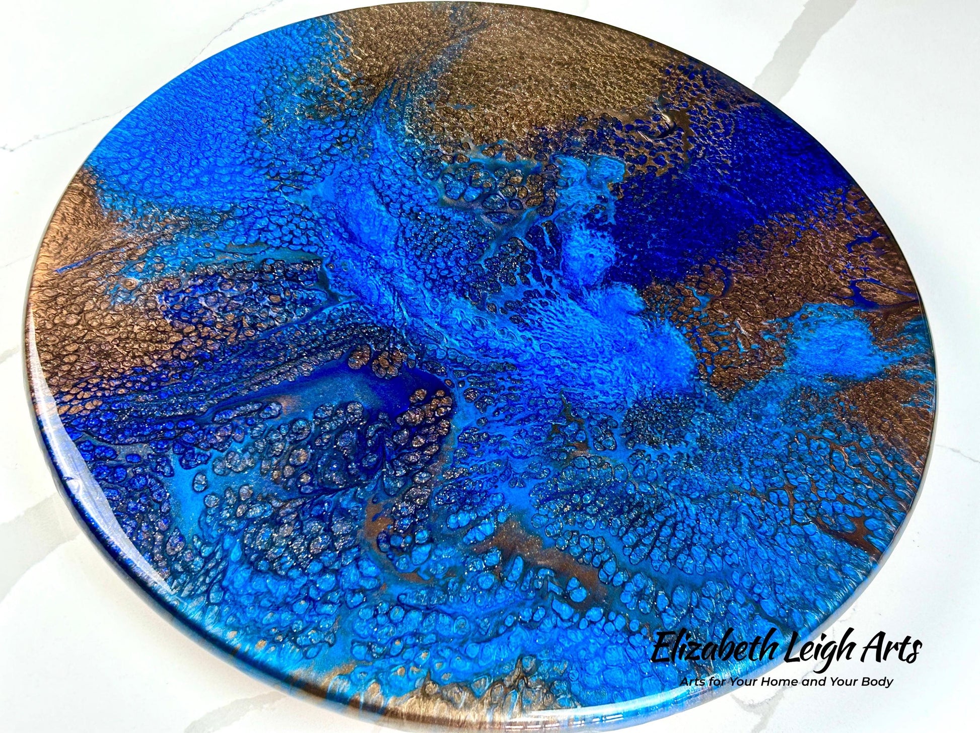 Blues Browns Turntable Lazy Susan 15.5" Resin Art