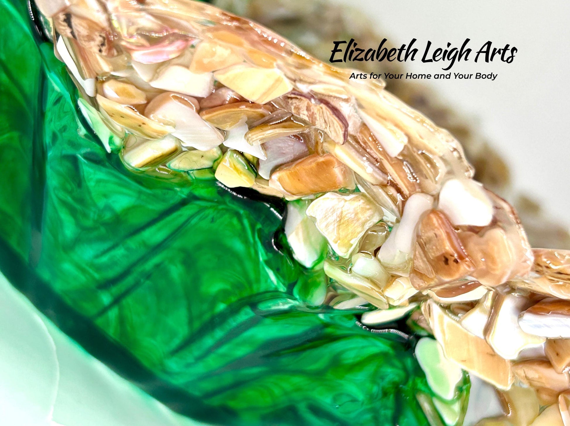 Ocean Green Swirled Resin and Crushed Shell Decorative Bowl Best Seller