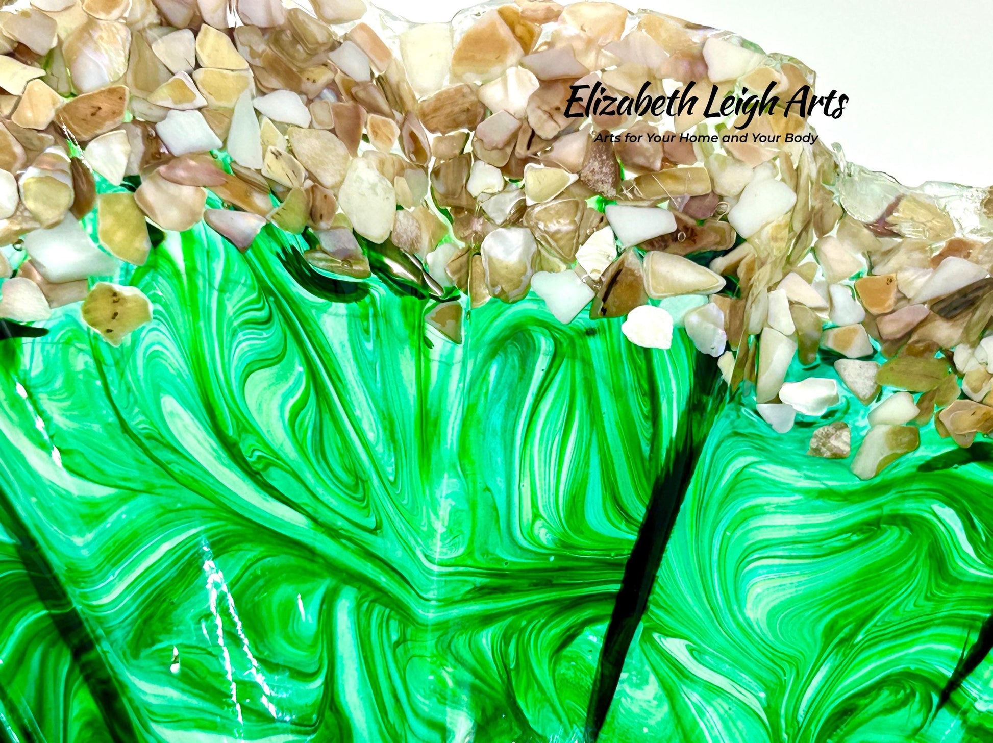 Ocean Green Swirled Resin and Crushed Shell Decorative Bowl Best Seller