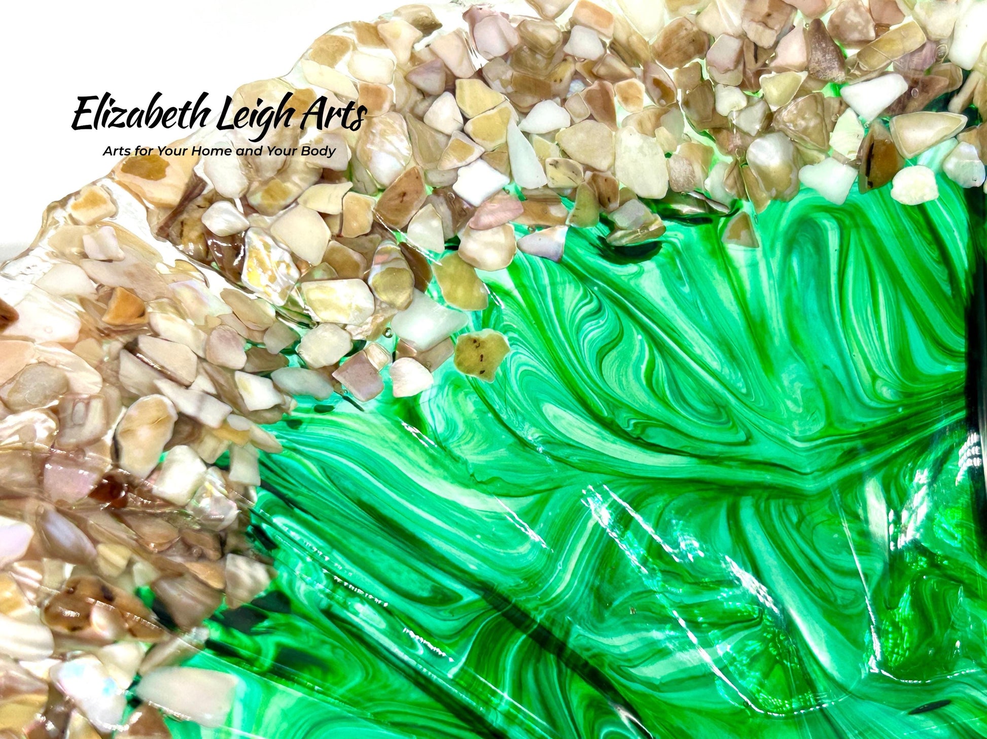 Ocean Green Swirled Resin and Crushed Shell Decorative Bowl Best Seller