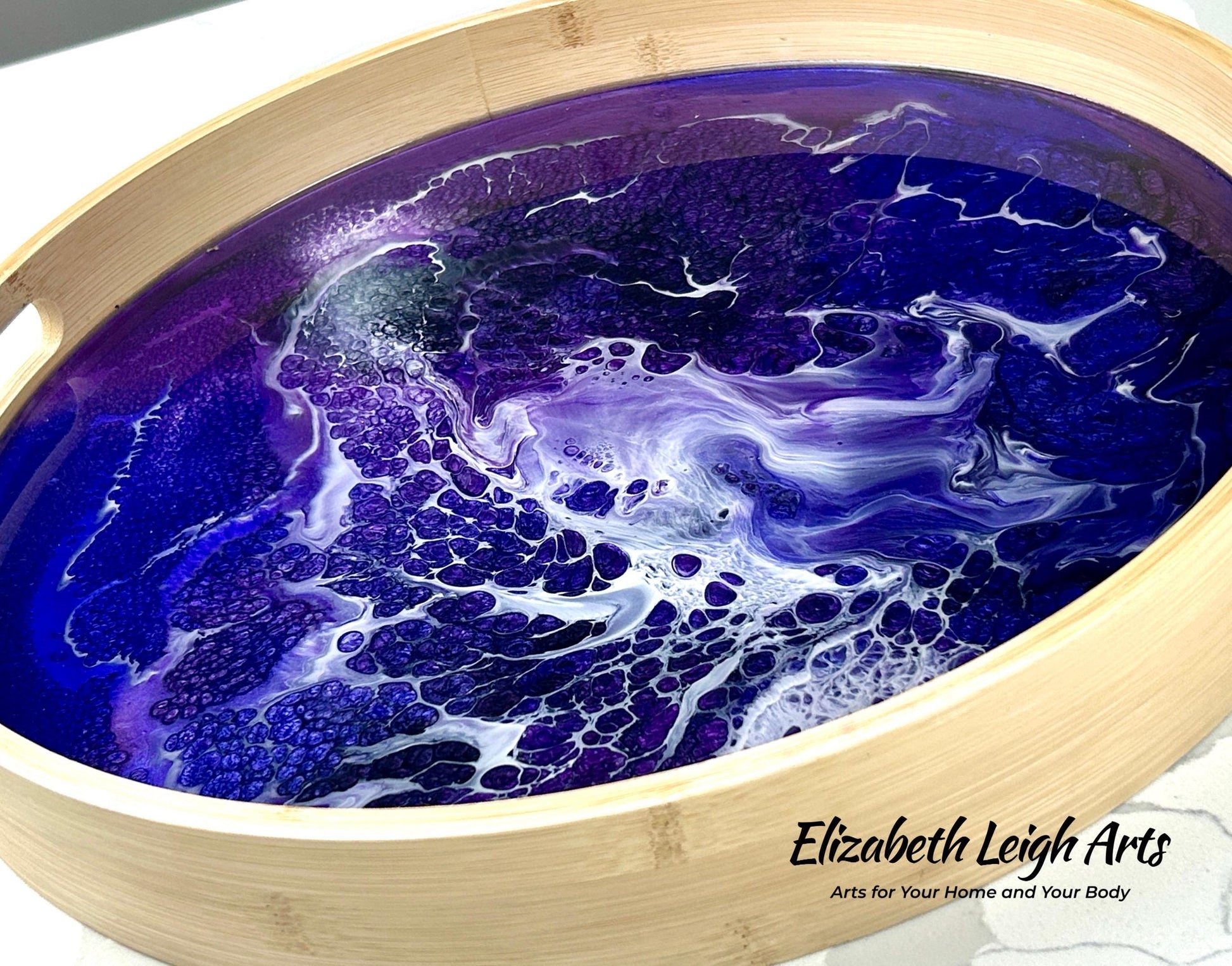 Purple, Violet and White Bamboo Tray 15"
