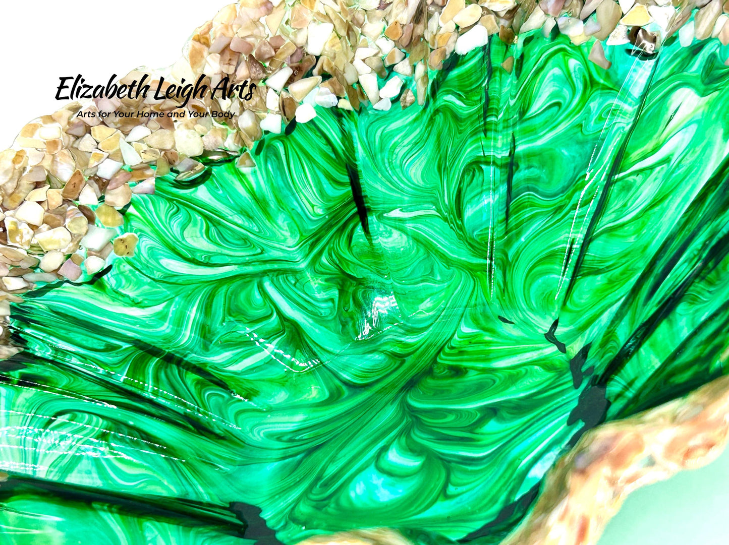 Ocean Green Swirled Resin and Crushed Shell Decorative Bowl Best Seller