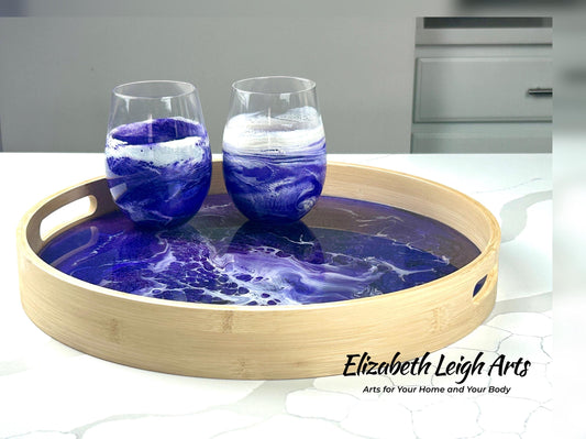 Purple, Violet and White Bamboo Tray 15"