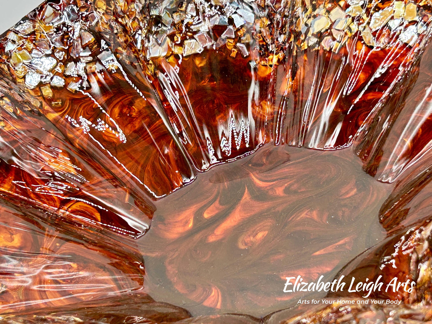 Chocolate and Cocoa Brown Resin and Crushed Glass Decorative Bowl