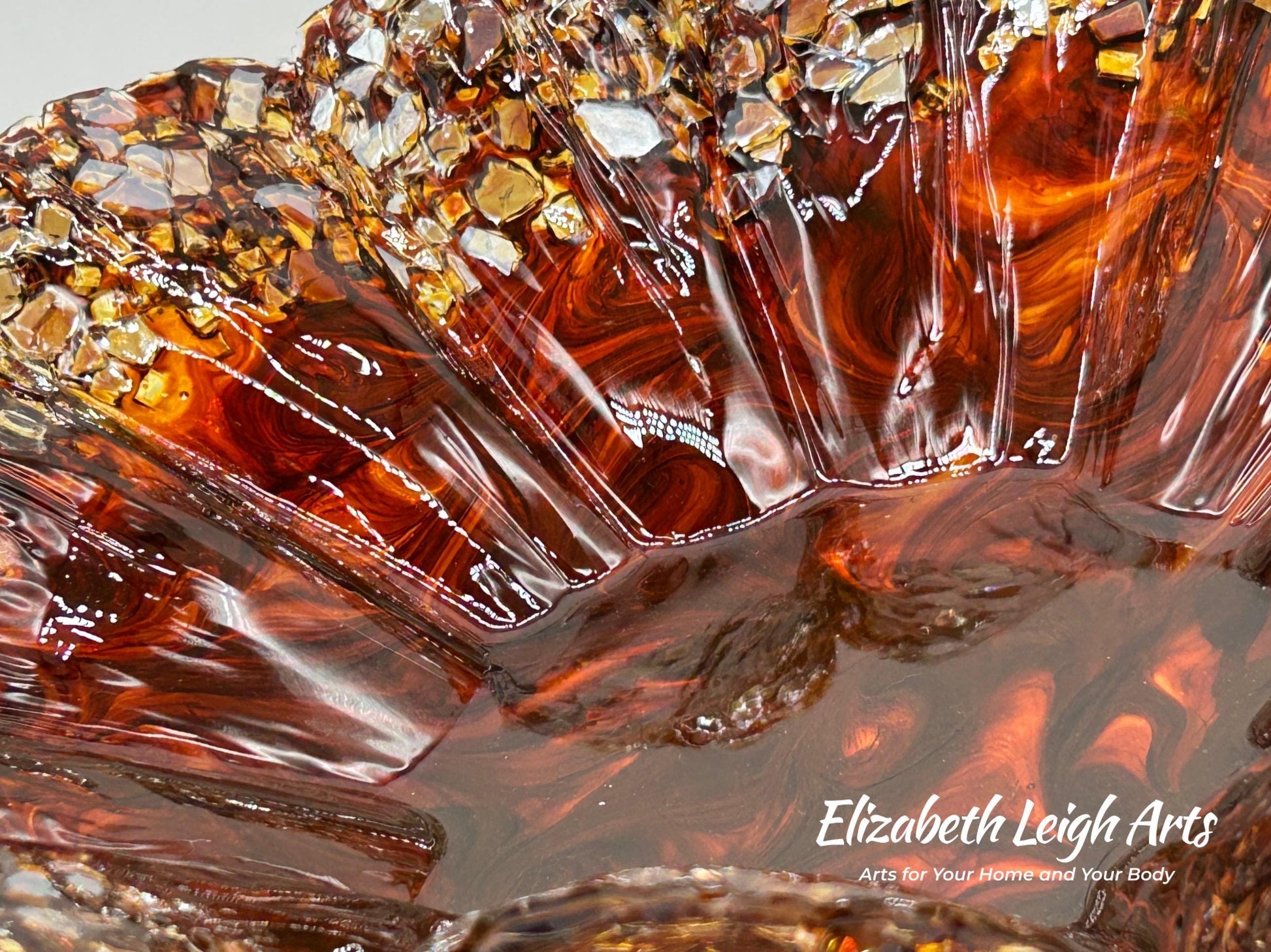 Chocolate and Cocoa Brown Resin and Crushed Glass Decorative Bowl