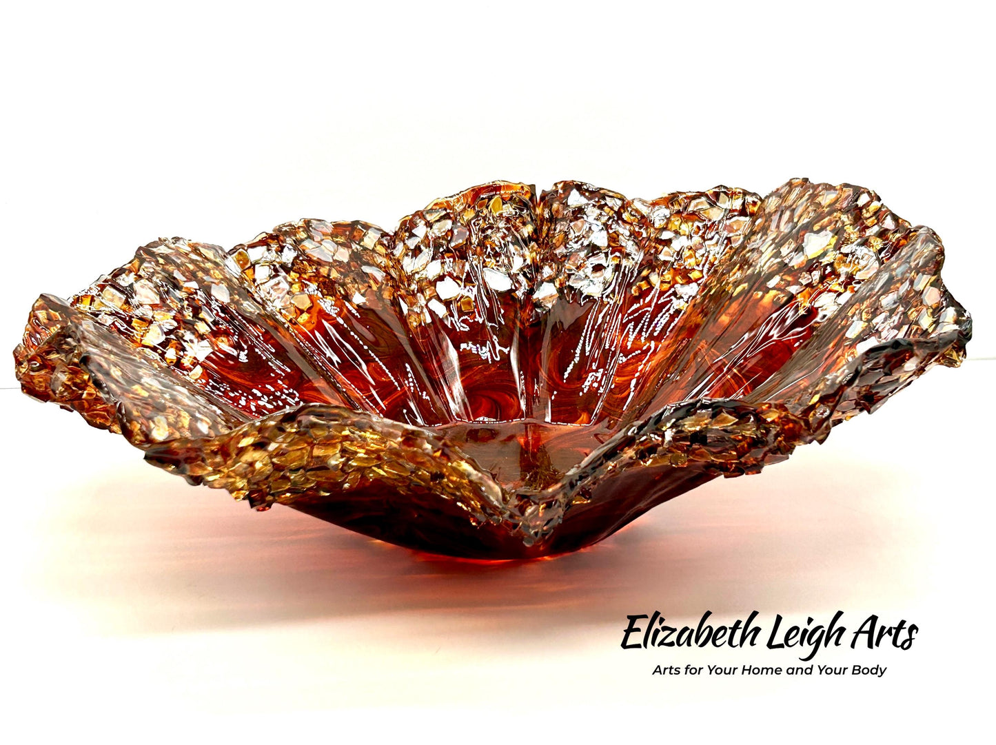 Chocolate and Cocoa Brown Resin and Crushed Glass Decorative Bowl