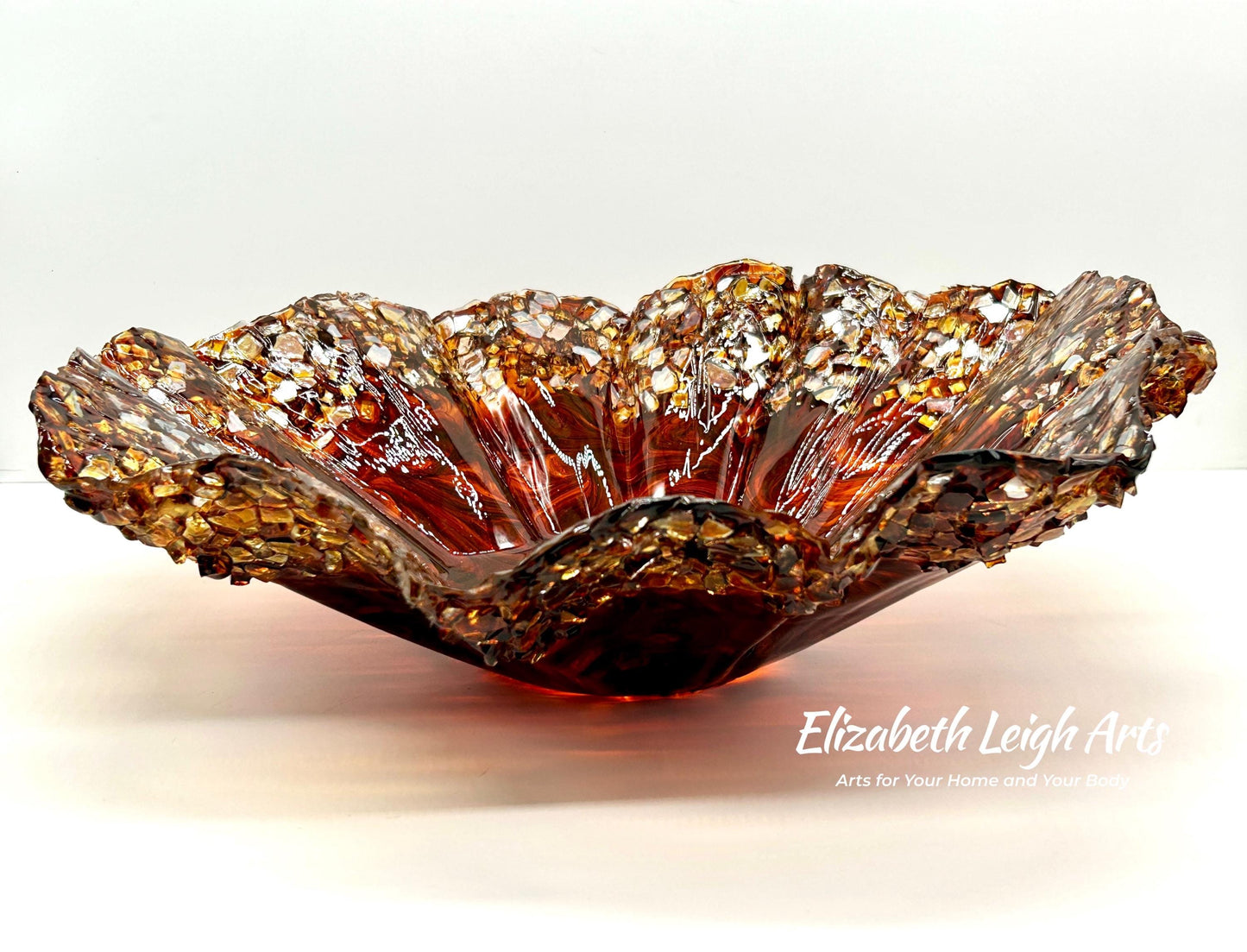 Chocolate and Cocoa Brown Resin and Crushed Glass Decorative Bowl