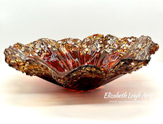 Chocolate and Cocoa Brown Resin and Crushed Glass Decorative Bowl