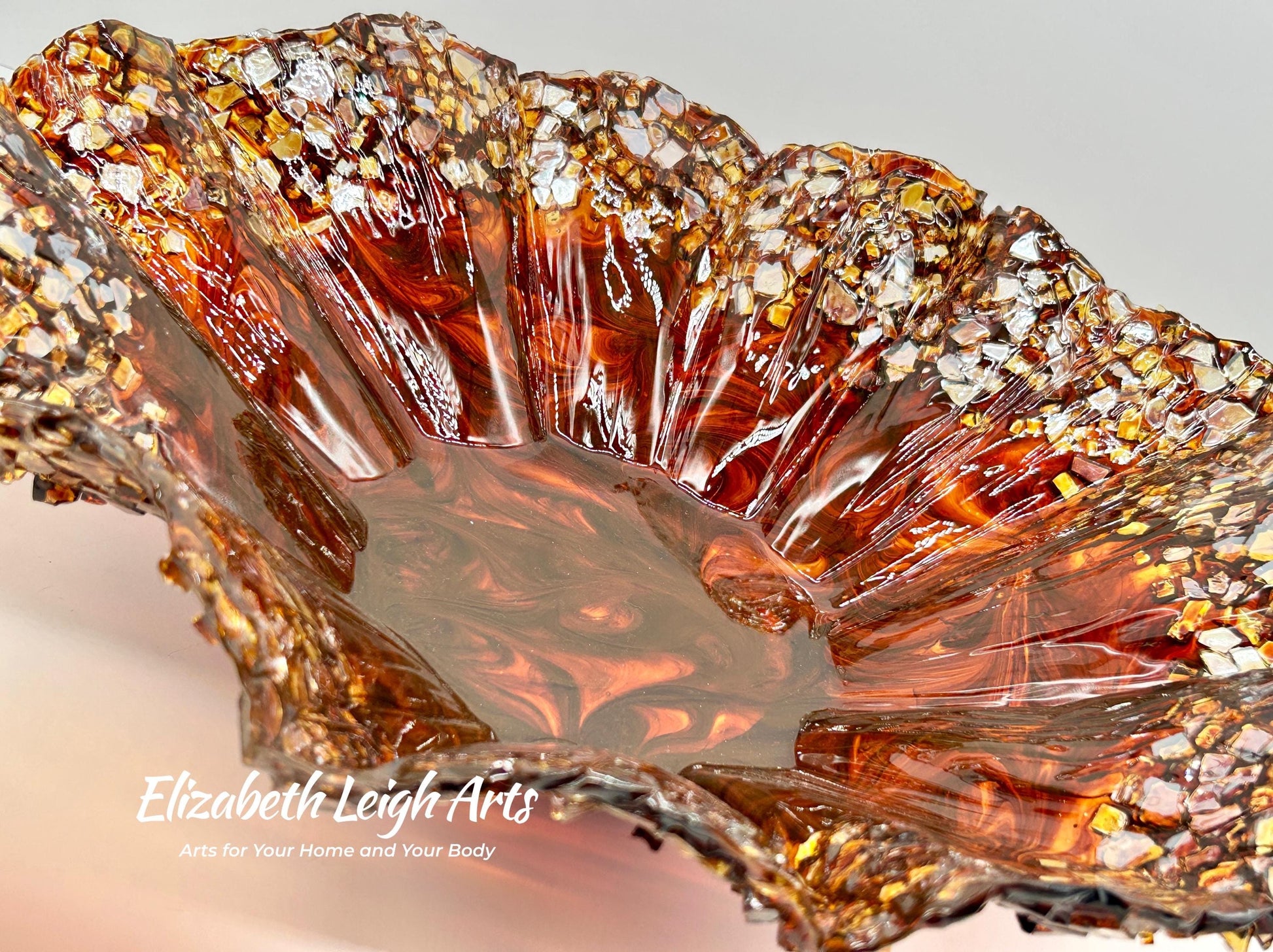 Chocolate and Cocoa Brown Resin and Crushed Glass Decorative Bowl