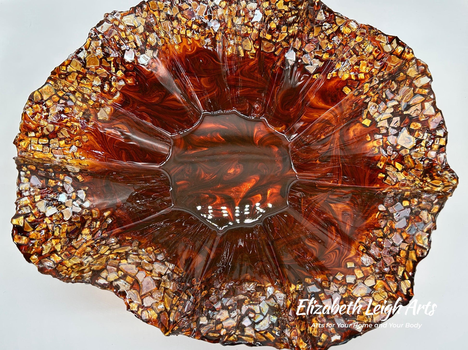 Chocolate and Cocoa Brown Resin and Crushed Glass Decorative Bowl