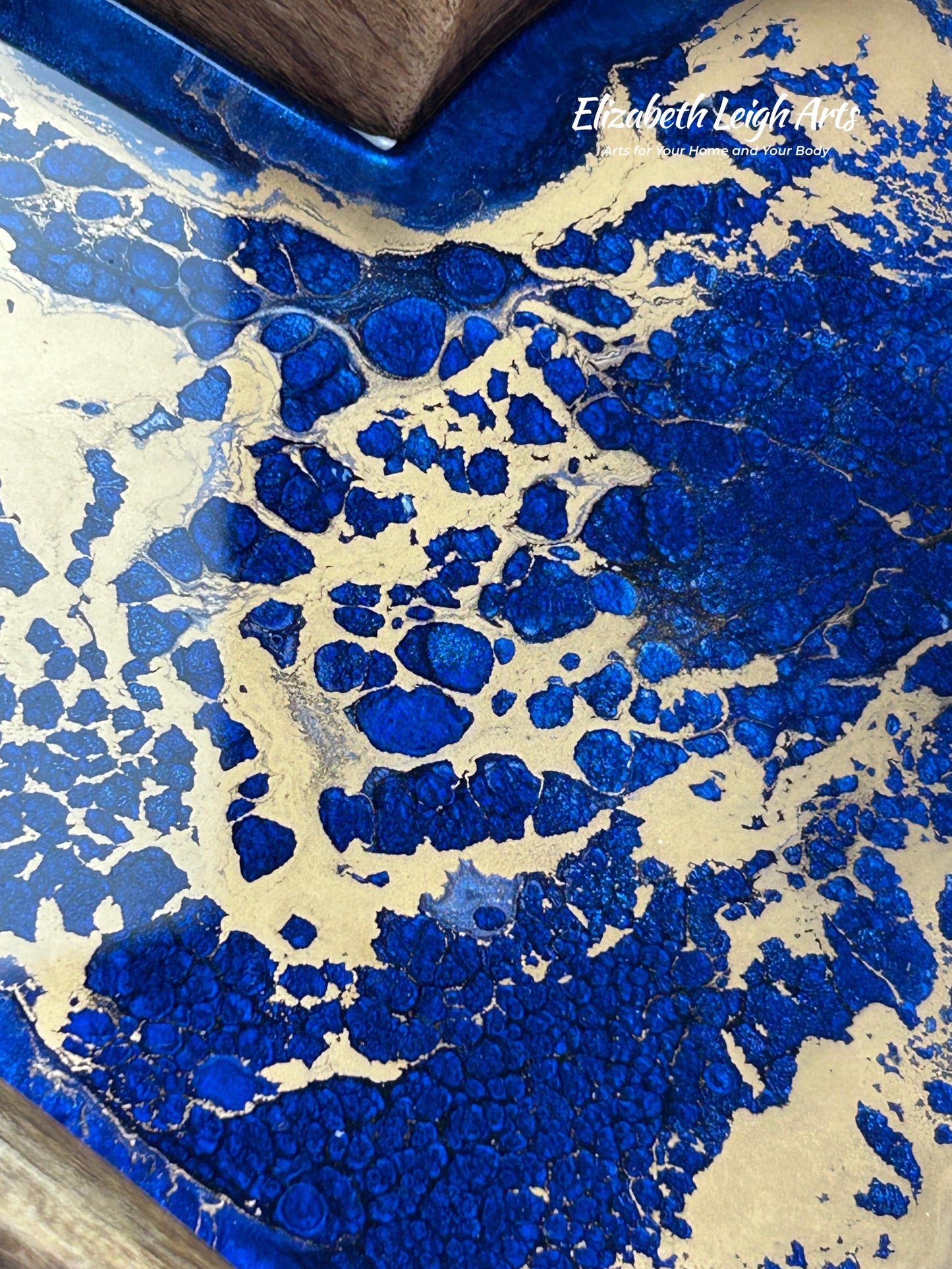 Blue Gold Resin Heart Tray | Coastal Home Decor | Handmade Resin Art Tray