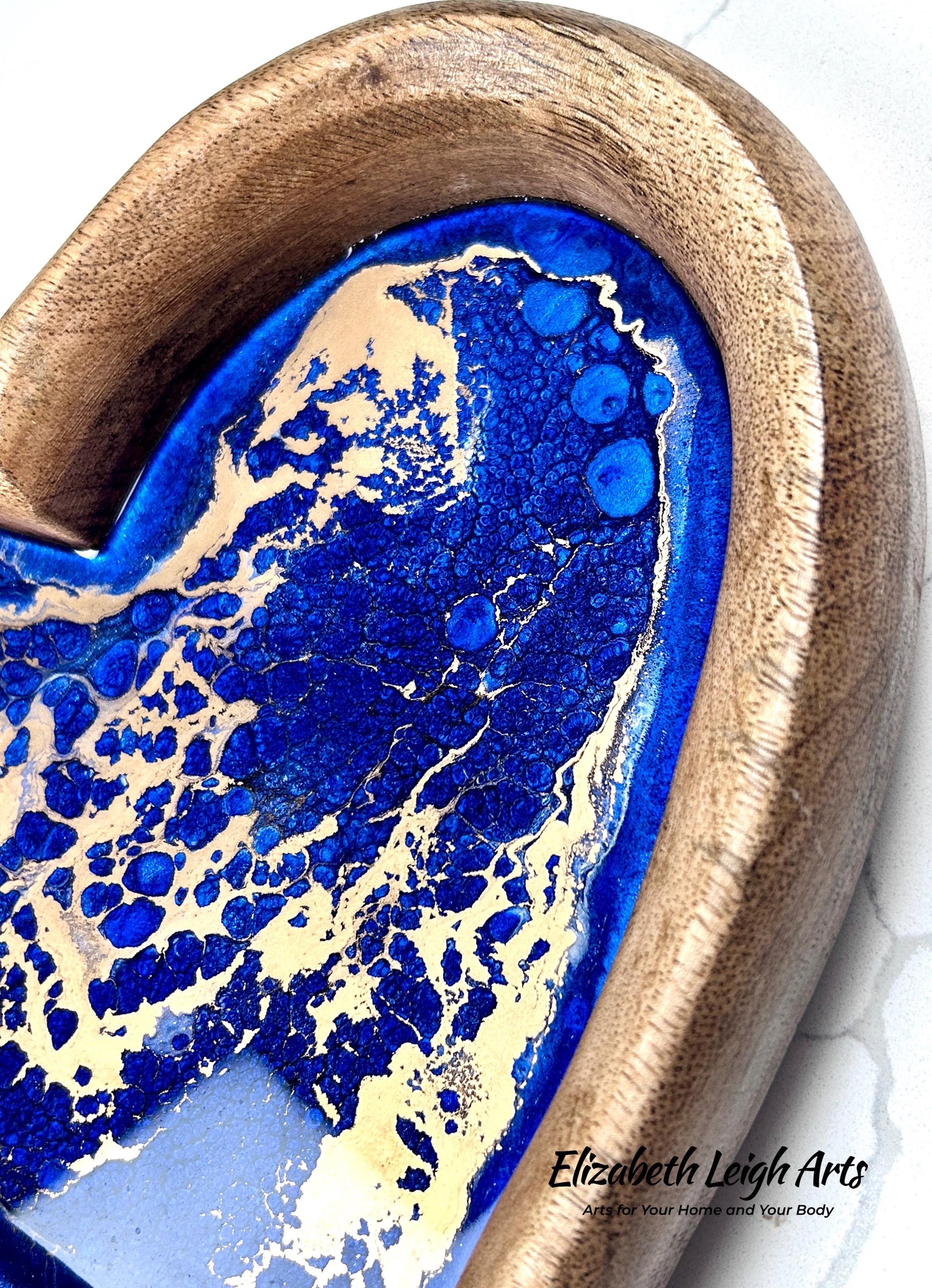 Blue Gold Resin Heart Tray | Coastal Home Decor | Handmade Resin Art Tray