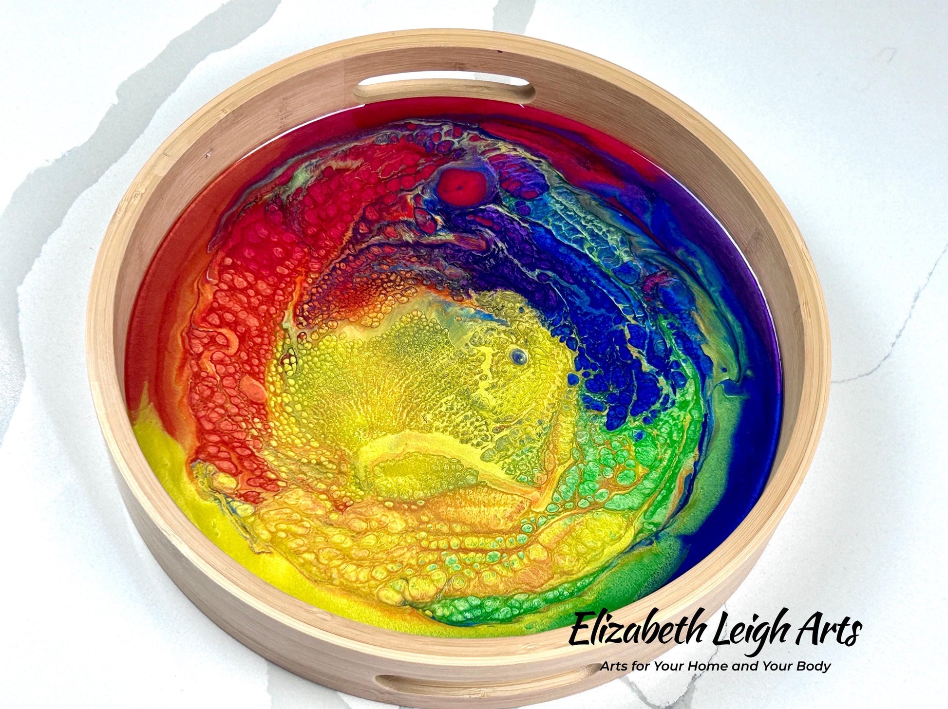 Rainbow Bamboo Serving Tray Resin 12 Inch