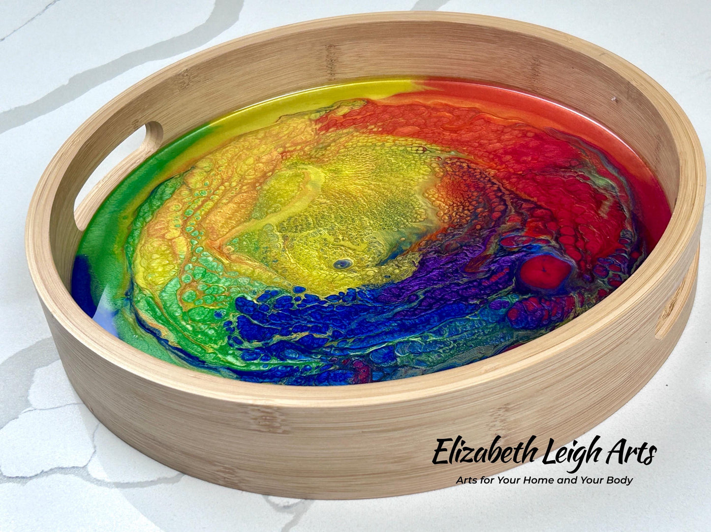 Rainbow Bamboo Serving Tray Resin 12 Inch