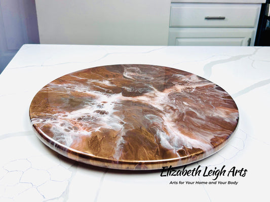 Brown Bronze Handpainted Lazy Susan 18" Resin Art