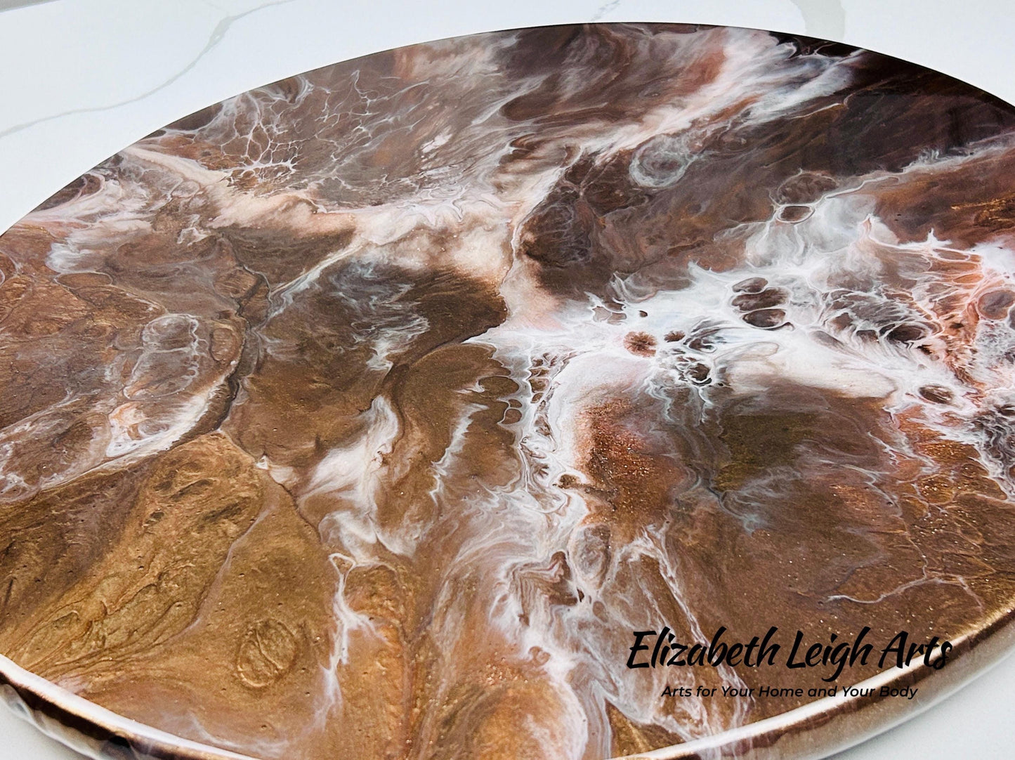 Brown Bronze Handpainted Lazy Susan 18" Resin Art