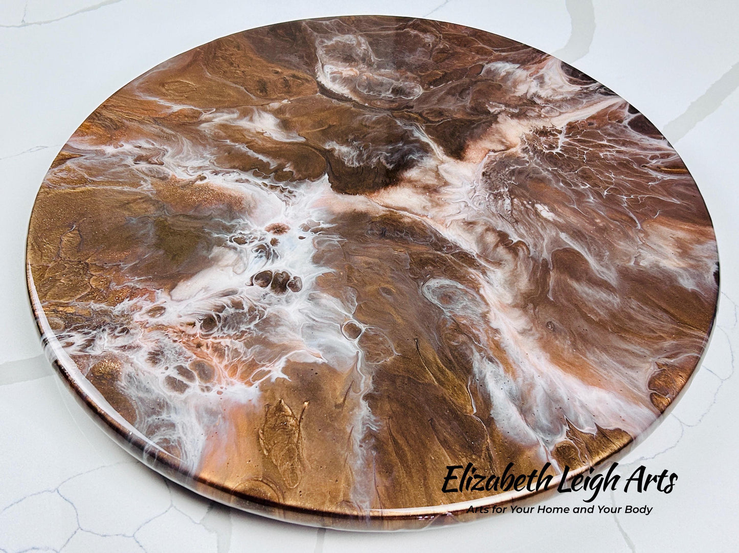 Brown Bronze Handpainted Lazy Susan 18" Resin Art