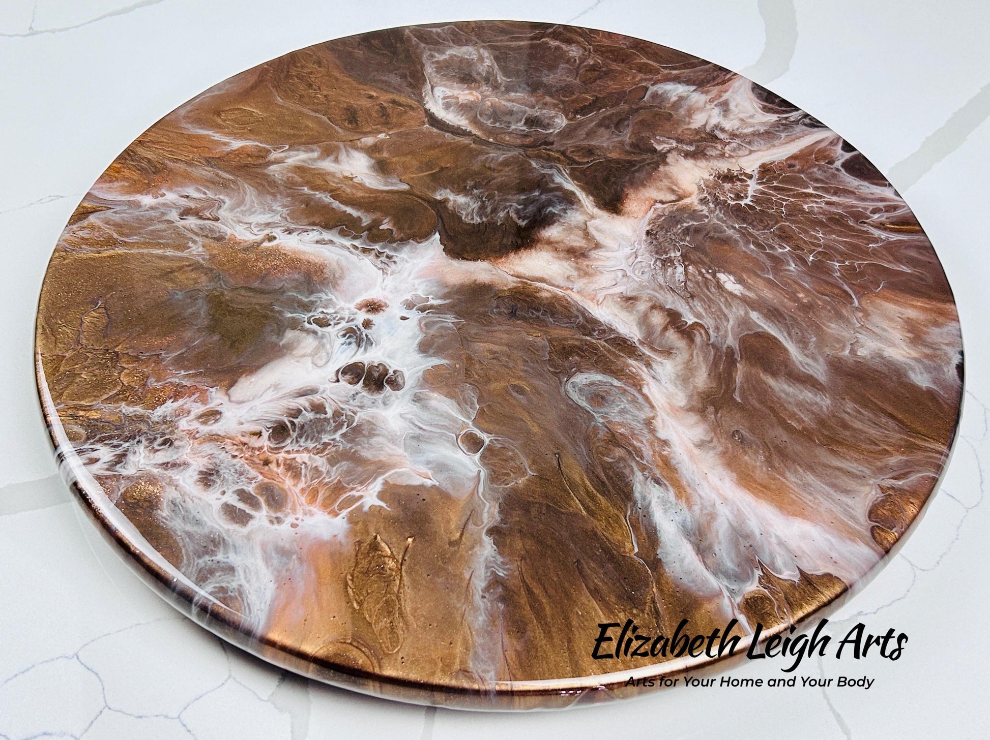Brown Bronze Handpainted Lazy Susan 18" Resin Art
