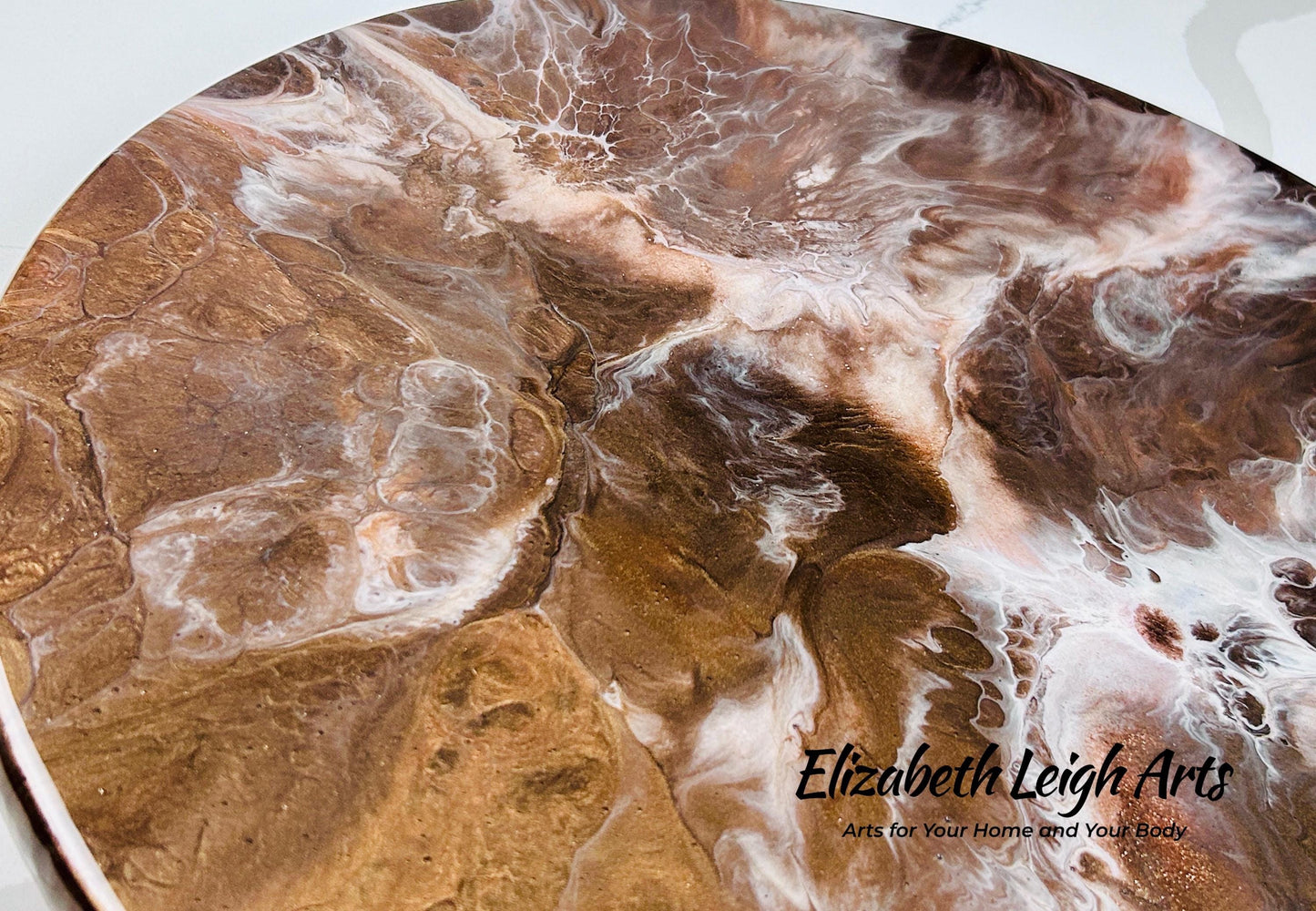 Brown Bronze Handpainted Lazy Susan 18" Resin Art