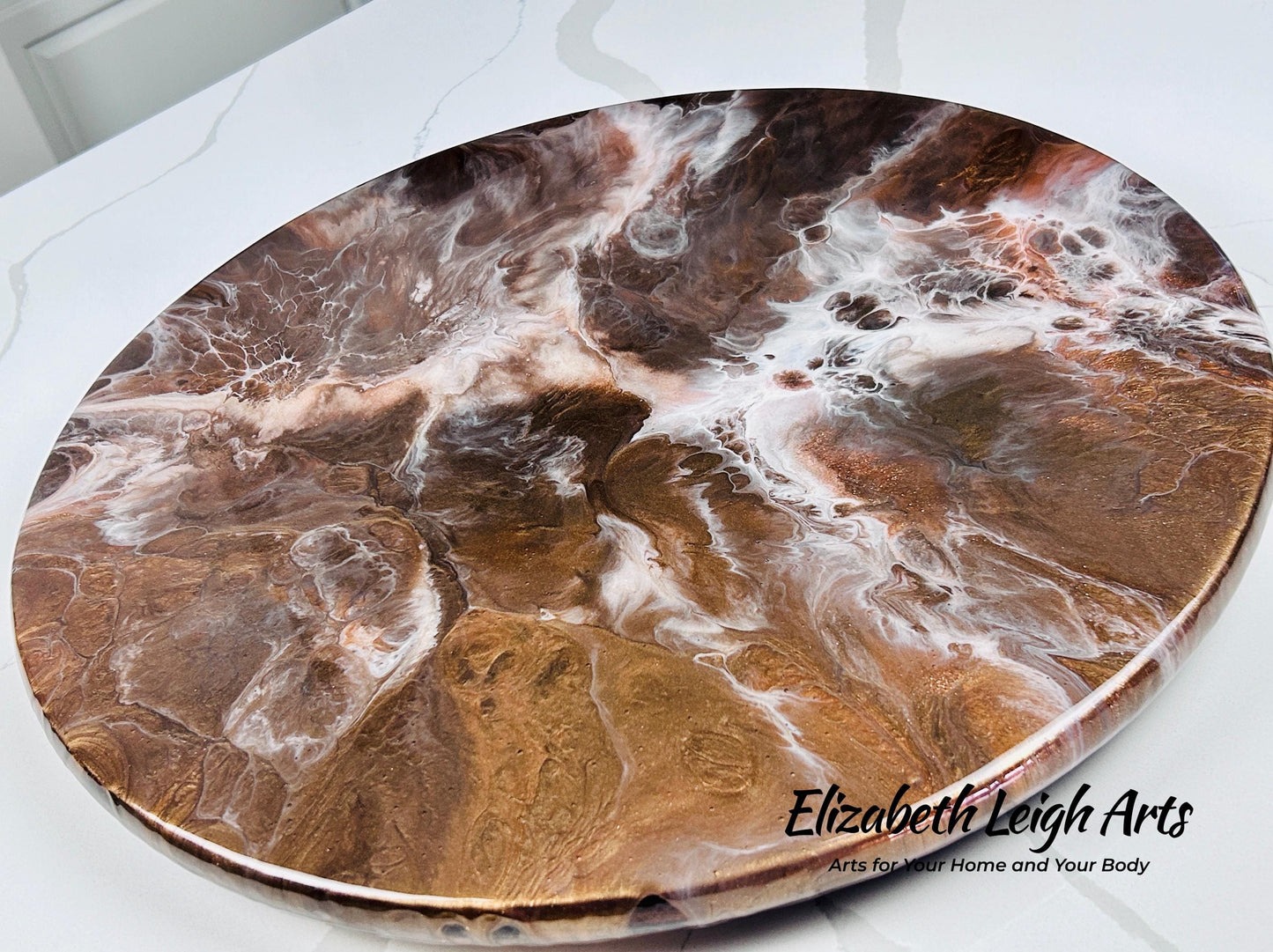 Brown Bronze Handpainted Lazy Susan 18" Resin Art