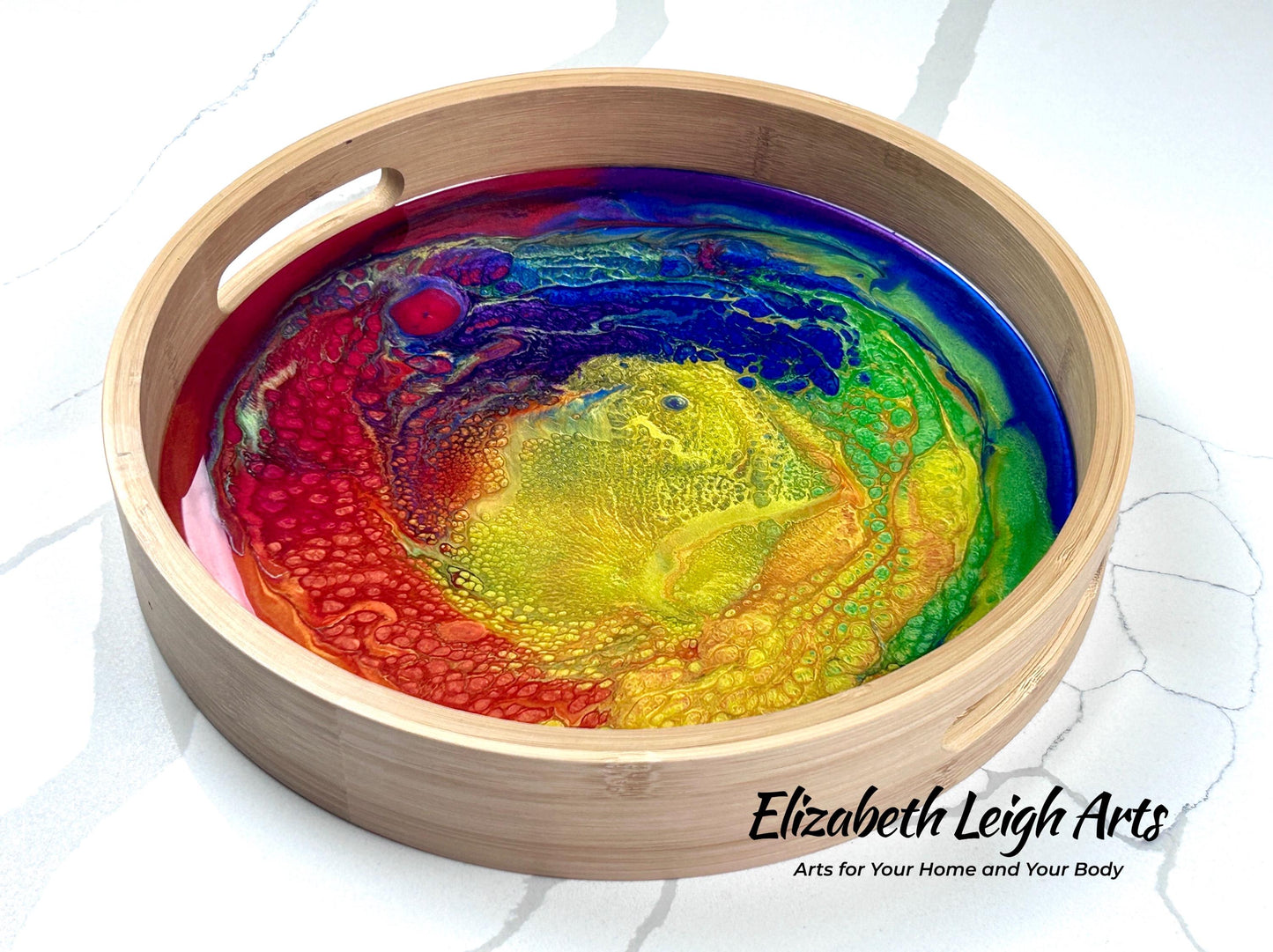 Rainbow Bamboo Serving Tray Resin 12 Inch