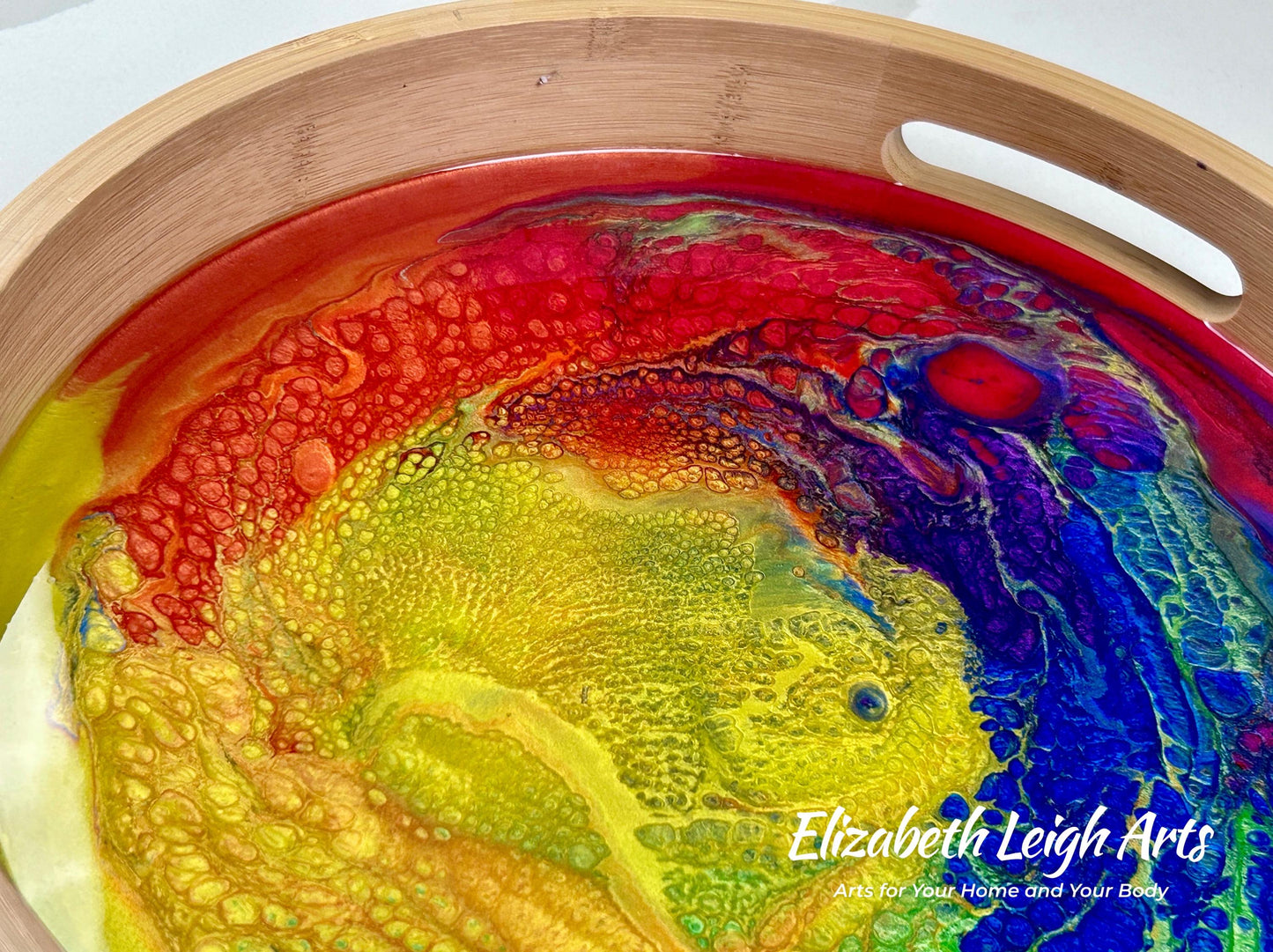 Rainbow Bamboo Serving Tray Resin 12 Inch