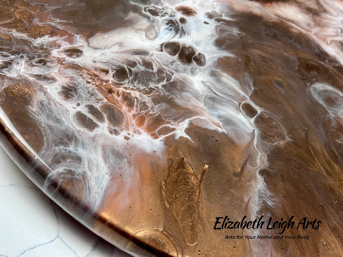 Brown Bronze Handpainted Lazy Susan 18" Resin Art