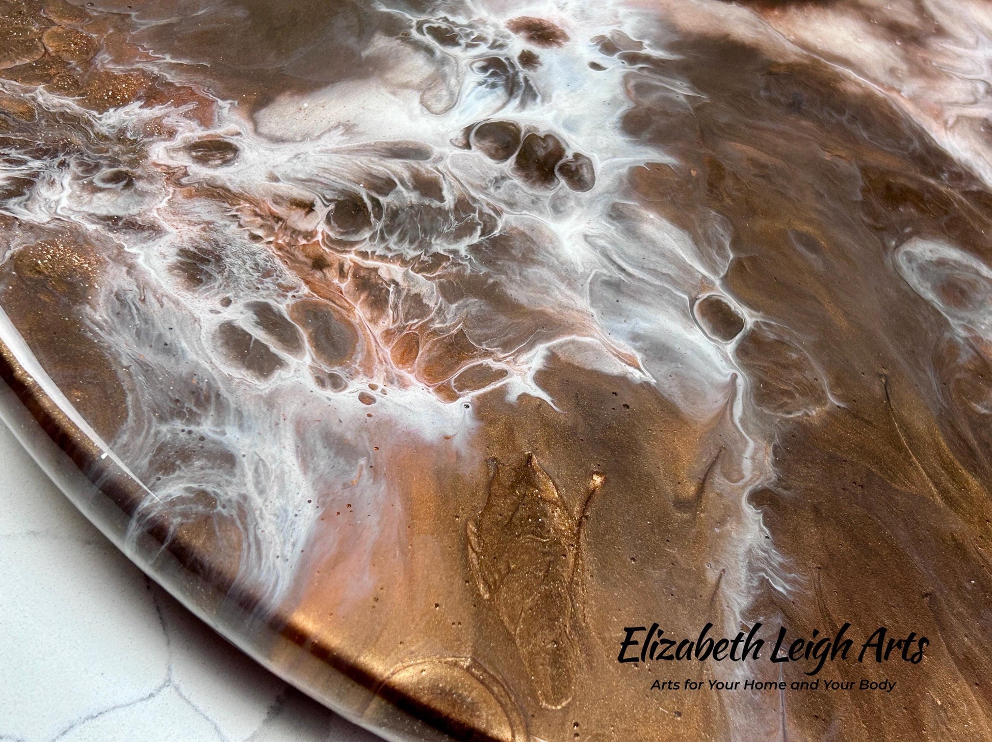 Brown Bronze Handpainted Lazy Susan 18" Resin Art