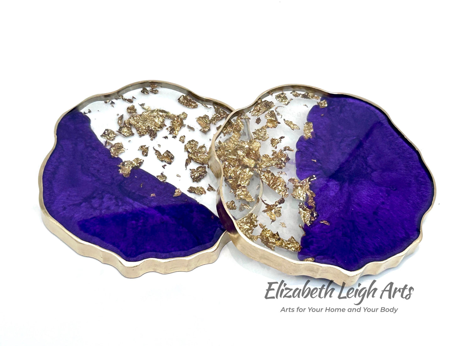 Gold Flake Resin Coasters Set of Two White, Black, Purple, Blush or Custom