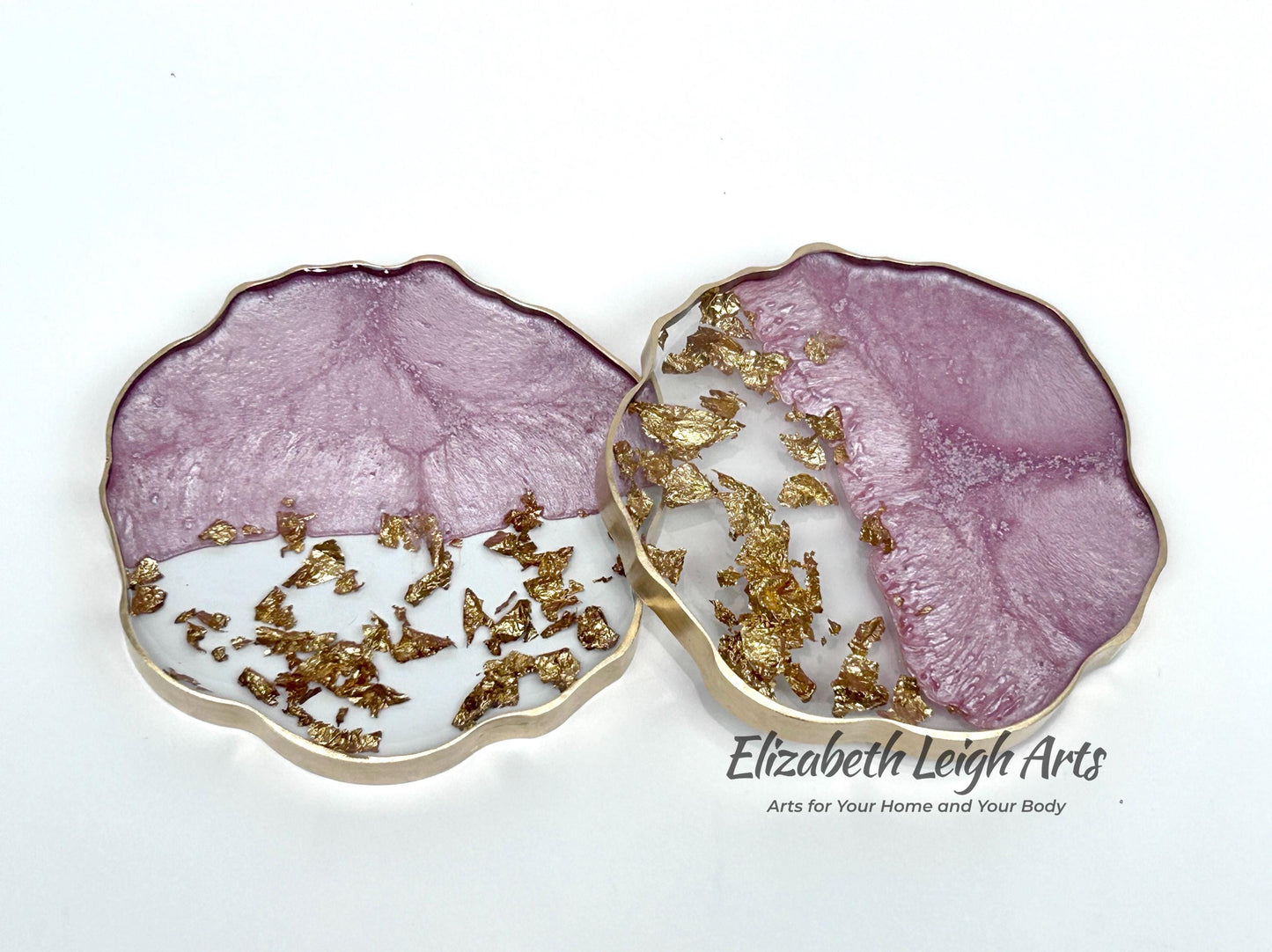 Gold Flake Resin Coasters Set of Two White, Black, Purple, Blush or Custom