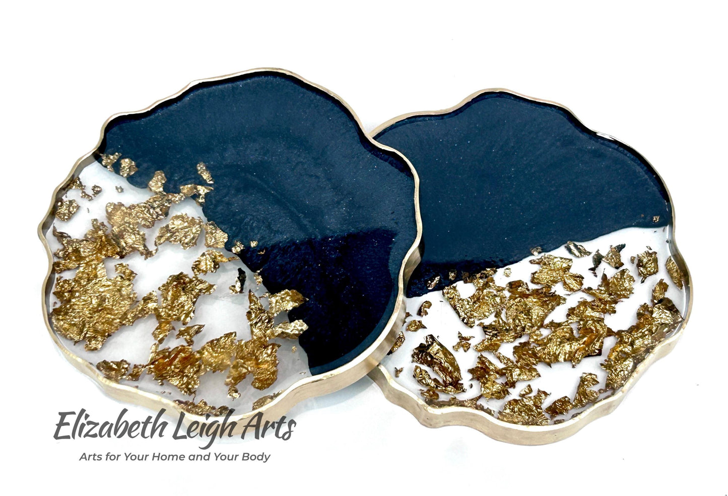 Gold Flake Resin Coasters Set of Two White, Black, Purple, Blush or Custom