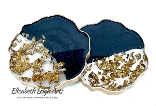 Gold Flake Resin Coasters Set of Two White, Black, Purple, Blush or Custom