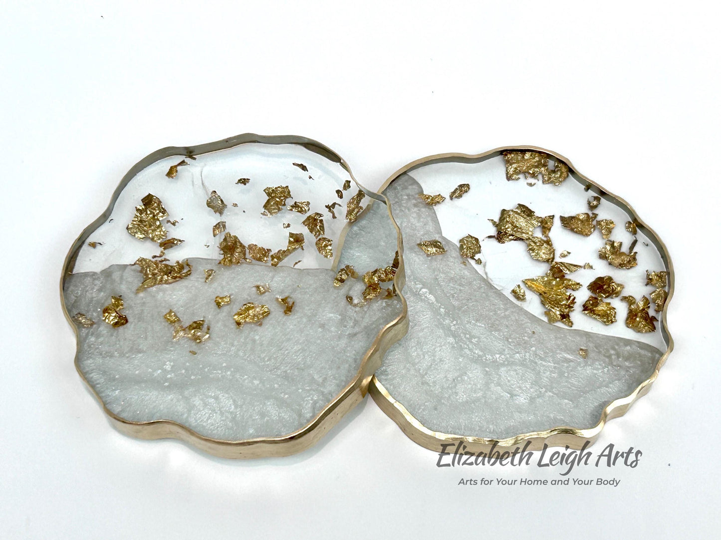 Gold Flake Resin Coasters Set of Two White, Black, Purple, Blush or Custom