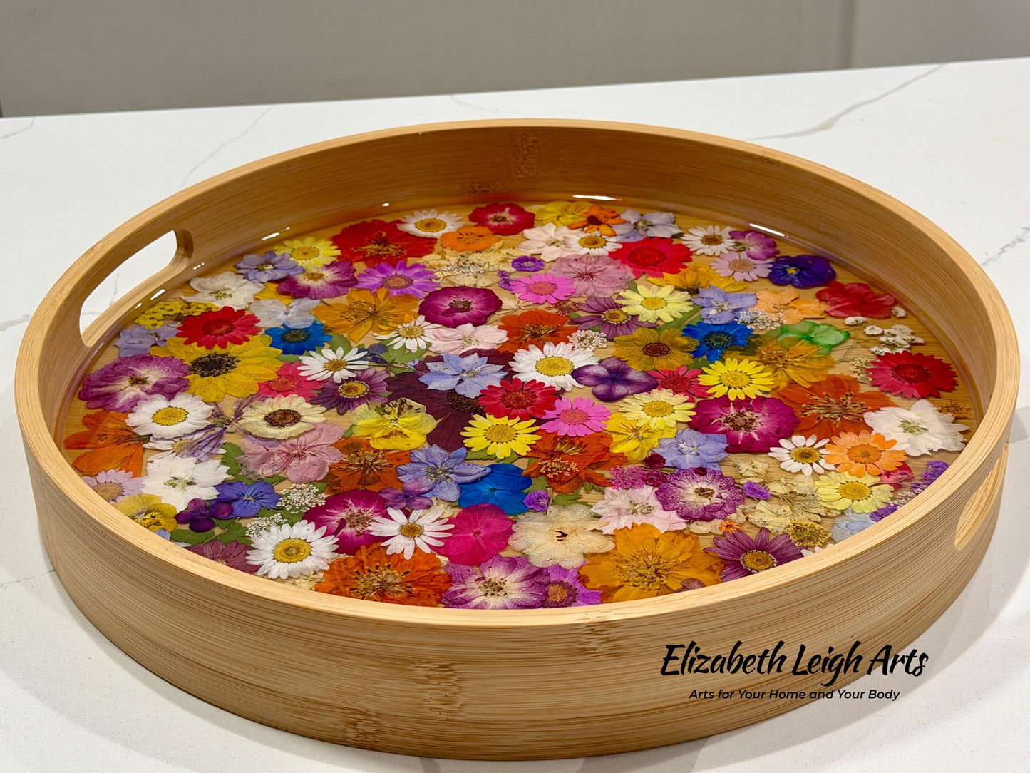 Floral Resin Serving Tray with Pressed Flowers 12" or 14"
