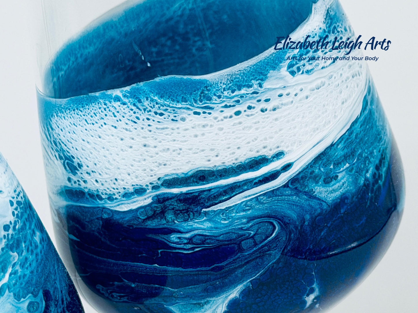 Blue Turquoise Wave Stemmed Wine Glasses, Beach Decor, Set of Two