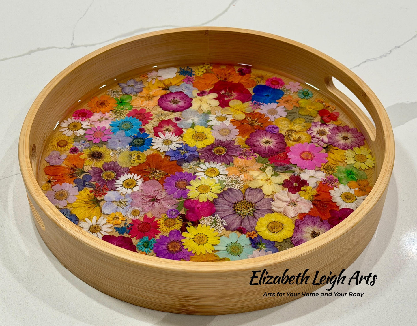 Floral Resin Serving Tray with Pressed Flowers 12" or 14"